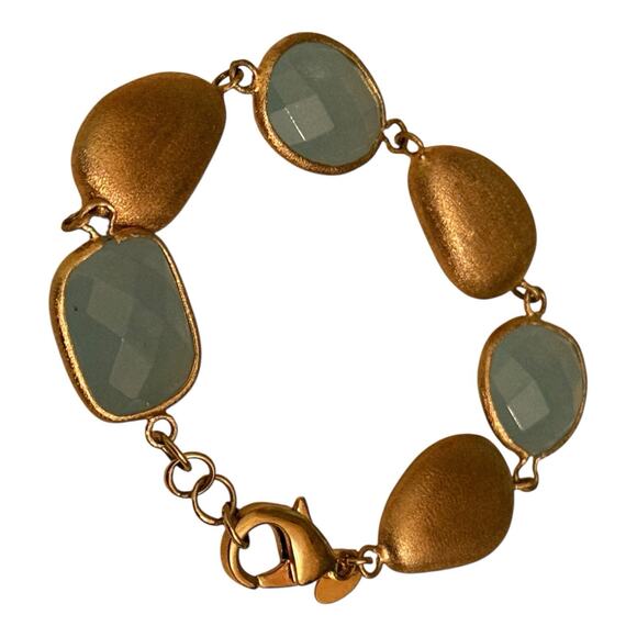 Rivka Friedman 18k Gold Clad Pebble & Aquamarine Rock Blue Crystal Bracelet OS - Picture 7 of 9